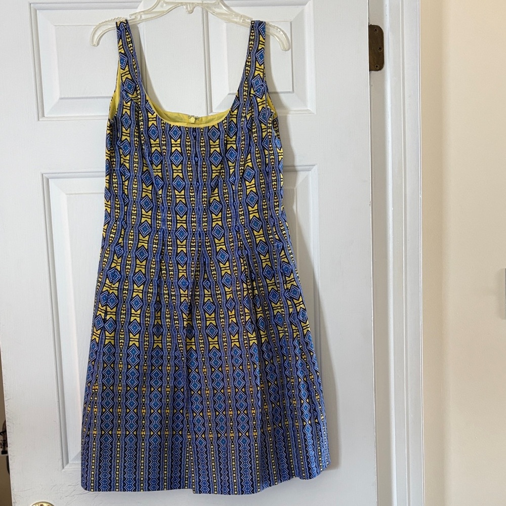 Nine West Blue and Yellow Geometric Midi Dress